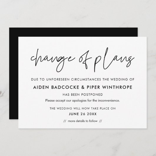 Moderne  Wijziging van plannen uitgesteld trouwkaa Kaart (Voorkant / Achterkant)