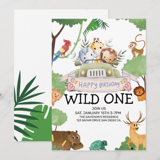 Moderne Wild One Verjaardagsuitnodiging Kaart (Voorkant / Achterkant)