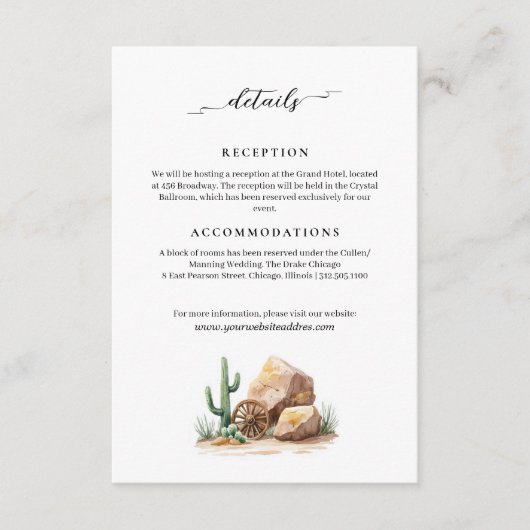 Moderne Wild West Desert Wedding Informatie Informatiekaartje (Voorkant)