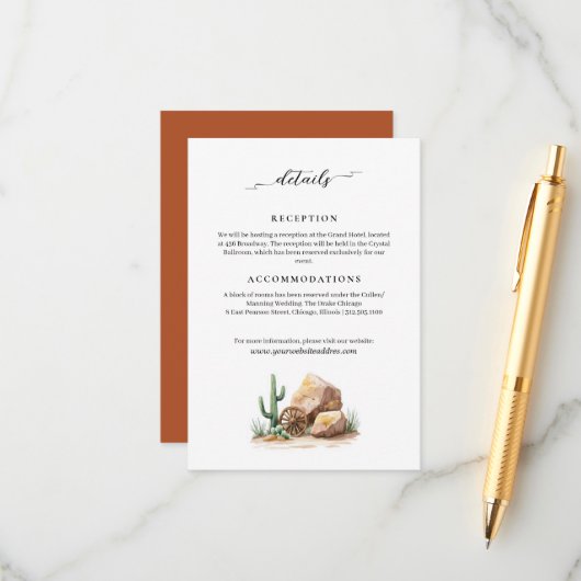 Moderne Wild West Desert Wedding Informatie Informatiekaartje (Voorkant / Achterkant in situ)