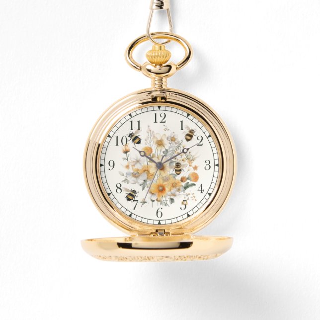Moderne Wildbloem Bloemen Bijen Stijlvolle Chique  Horloge (Voorkant)