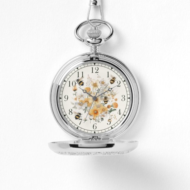 Moderne Wildbloem Bloemen Bijen Stijlvolle Chique  Horloge (Voorkant)