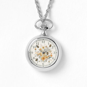 Moderne Wildbloem Bloemen Bijen Stijlvolle Chique Horloge