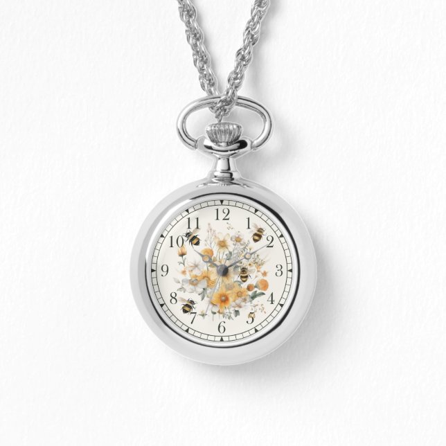 Moderne Wildbloem Bloemen Bijen Stijlvolle Chique  Horloge (Voorkant)