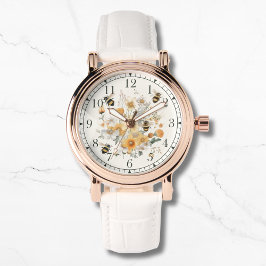 Moderne Wildbloem Bloemen Bijen Stijlvolle Chique  Horloge