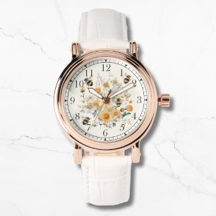 Moderne Wildbloem Bloemen Bijen Stijlvolle Chique  Horloge