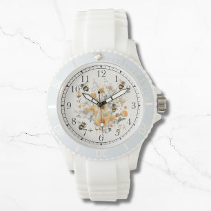 Moderne Wildbloem Bloemen Bijen Stijlvolle Chique Horloge
