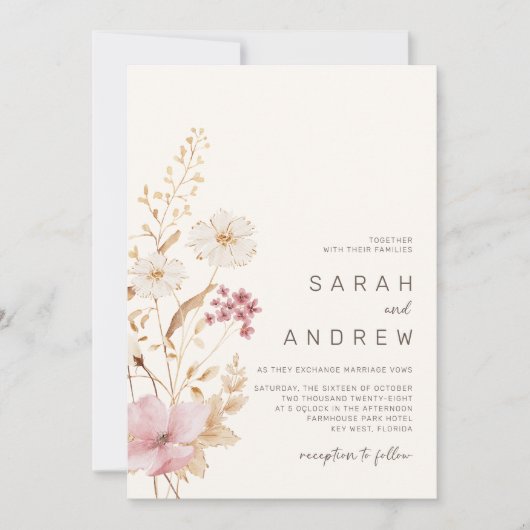 Moderne Wildbloem | Botanische tuin bruiloft Kaart (Voorkant)