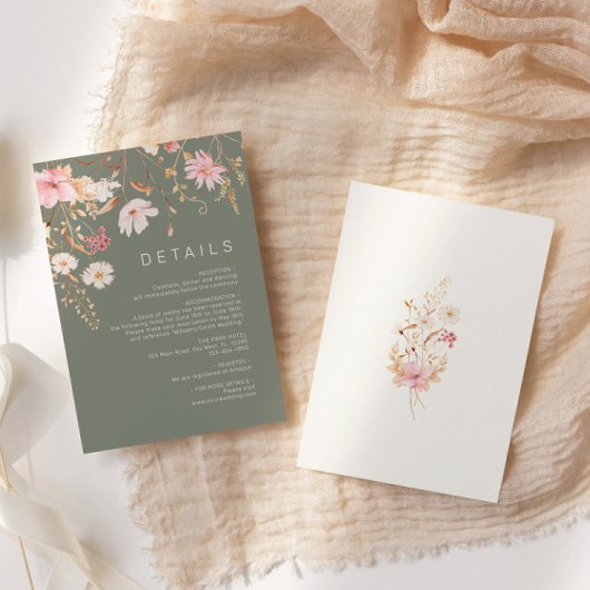 Moderne Wildbloem | Sage Groene bruiloft Details Informatiekaartje
