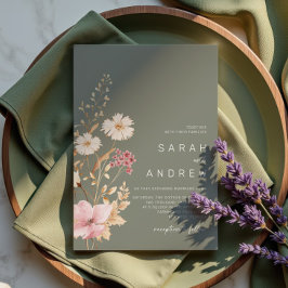 Moderne Wildbloem | Sage Groene Tuin Huwelijk Kaart