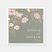 Moderne Wildbloem | Sage Groene Tuin Huwelijk Servet (Voorkant)