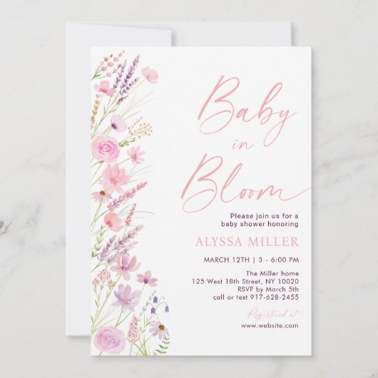 Moderne Wildbloemen Baby in Bloom Baby shower Kaart (Voorkant)
