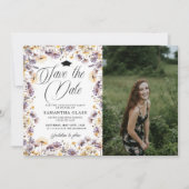 Moderne Wildbloemen Bewaar de datum Foto Afstudere Kaart (Voorkant)