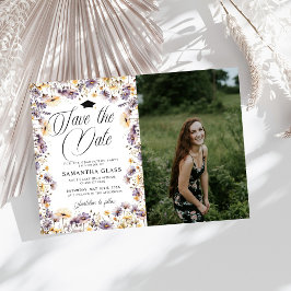 Moderne Wildbloemen Bewaar de datum Foto Afstudere Kaart