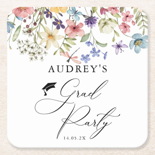 Moderne Wildbloemen Bloemen Bloemen Afstudeerder P Kartonnen Onderzetters (Voorkant)