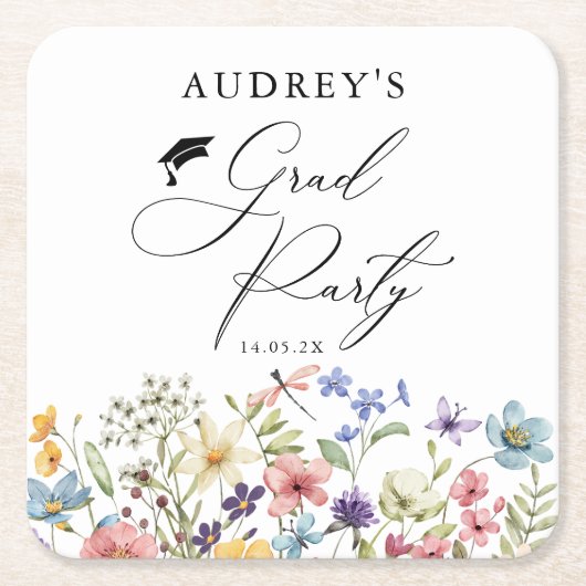 Moderne Wildbloemen Bloemen Bloemen Afstudeerder P Kartonnen Onderzetters (Voorkant)
