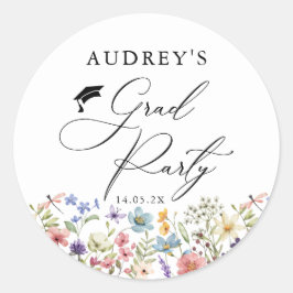 Moderne Wildbloemen Bloemen Bloemen Afstudeerder P Ronde Sticker