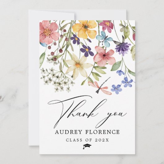 Moderne Wildbloemen Bloemen Foto Graduation Party Bedankkaart (Voorkant)