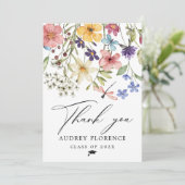 Moderne Wildbloemen Bloemen Foto Graduation Party Bedankkaart (Staand voorkant)