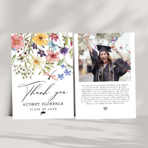 Moderne Wildbloemen Bloemen Foto Graduation Party Bedankkaart