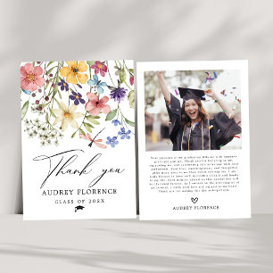 Moderne Wildbloemen Bloemen Foto Graduation Party Bedankkaart