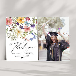 Moderne Wildbloemen Bloemen Foto Graduation Party Bedankkaart