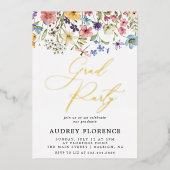 Moderne Wildbloemen Bloemen Foto Graduation Party Folie Uitnodiging (Voorkant)