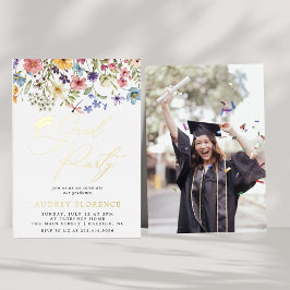 Moderne Wildbloemen Bloemen Foto Graduation Party Folie Uitnodiging