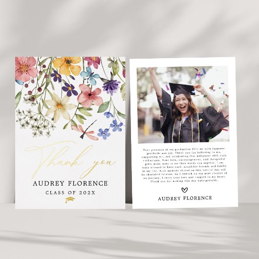Moderne Wildbloemen Bloemen Foto Graduation Party Folie Uitnodiging