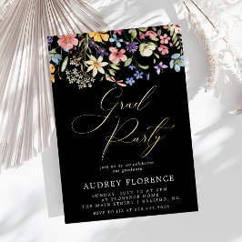 Moderne Wildbloemen Bloemen Foto Graduation Party Folie Uitnodiging