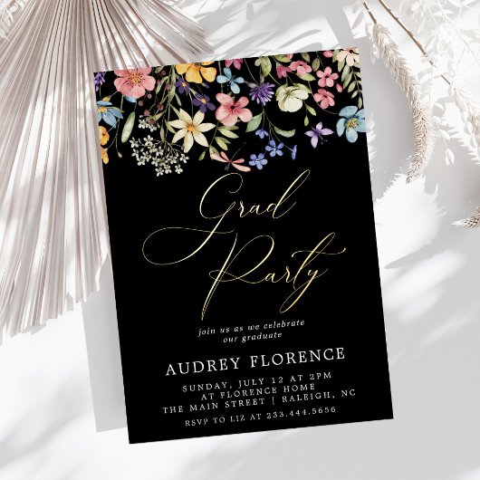 Moderne Wildbloemen Bloemen Foto Graduation Party Folie Uitnodiging