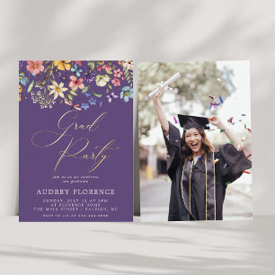 Moderne Wildbloemen Bloemen Foto Graduation Party Folie Uitnodiging