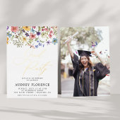 Moderne Wildbloemen Bloemen Foto Graduation Party Folie Uitnodiging