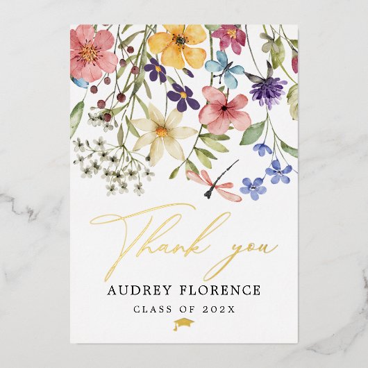 Moderne Wildbloemen Bloemen Foto Graduation Party Folie Uitnodiging (Voorkant)