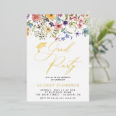 Moderne Wildbloemen Bloemen Foto Graduation Party Folie Uitnodiging (Staand Voorkant)