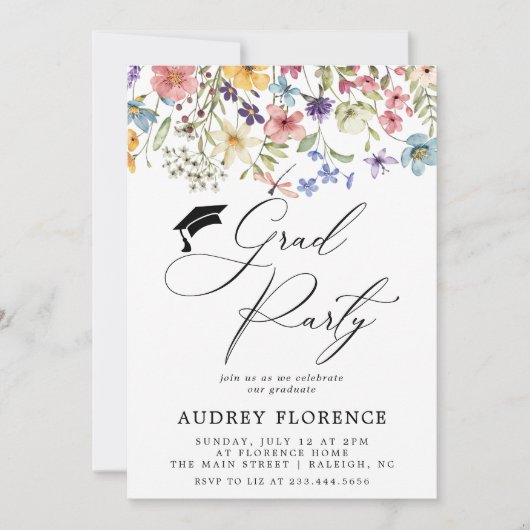 Moderne Wildbloemen Bloemen Foto Graduation Party Kaart (Voorkant)