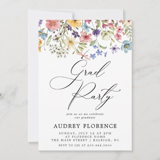 Moderne Wildbloemen Bloemen Foto Graduation Party Kaart (Voorkant)