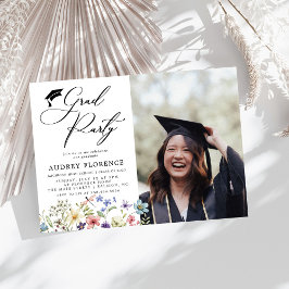 Moderne Wildbloemen Bloemen Foto Graduation Party Kaart