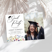Moderne Wildbloemen Bloemen Foto Graduation Party Kaart