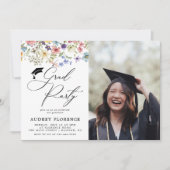 Moderne Wildbloemen Bloemen Foto Graduation Party Kaart (Voorkant)