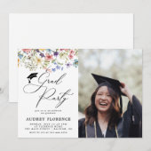 Moderne Wildbloemen Bloemen Foto Graduation Party Kaart (Voorkant / Achterkant)