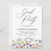 Moderne Wildbloemen Floral Graduation Party Kaart (Voorkant)