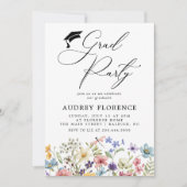 Moderne Wildbloemen Floral Graduation Party Kaart (Voorkant)