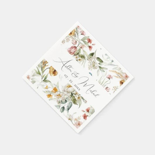 Moderne Wildbloemen minimalistische bruiloft Servet (Hoek)