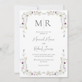 Moderne Wildbloemen Monogram Bruiloft Kaart (Voorkant)