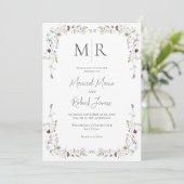 Moderne Wildbloemen Monogram Bruiloft Kaart (Staand voorkant)