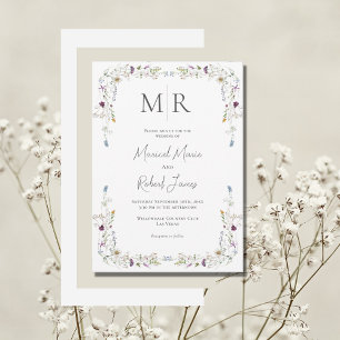 Moderne Wildbloemen Monogram Bruiloft Kaart