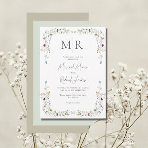 Moderne Wildbloemen Monogram Groene Bruiloft Kaart