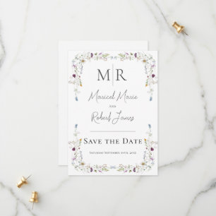 Moderne Wildbloemen Monogram Witte Bruiloft Save The Date