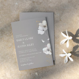 Moderne Wildbloemen Waterverf Beige Bruiloft Kaart